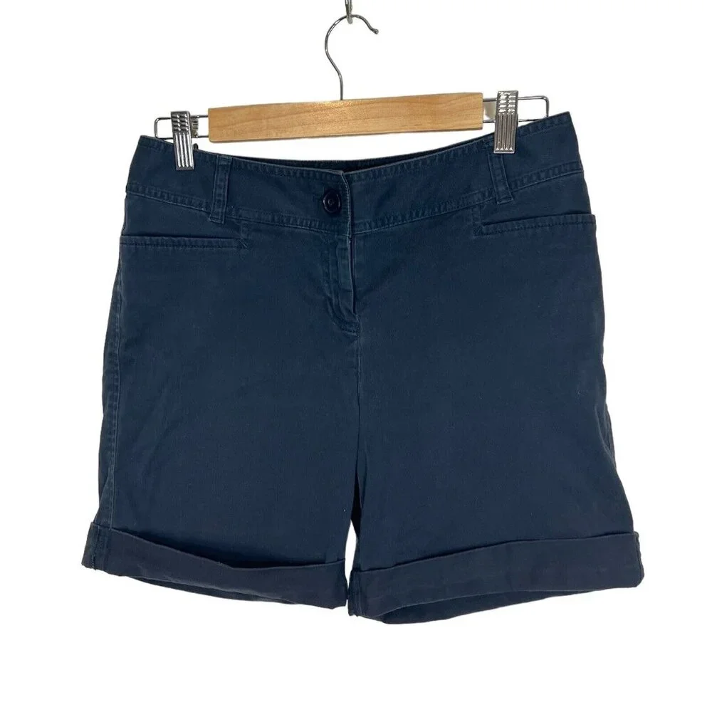 J. jill Shorts Size 4 Black Cotton Stretch Cuffed Flat‎ Front Pockets
